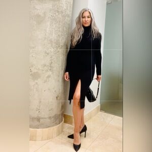 Abound turtleneck Black Long Sleeve sweater Dress with Slit M
